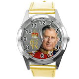 Gold Leather Round Watch for Fans of King