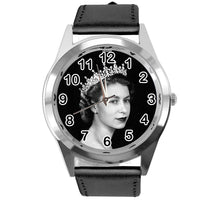 Black Leather Round Watch for Fans of Queen e2