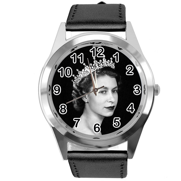 Black Leather Round Watch for Fans of Queen e2