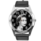 Black Leather Round Watch for Fans of Queen e2