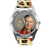 Leopard Print Leather Round Watch for Fans of King