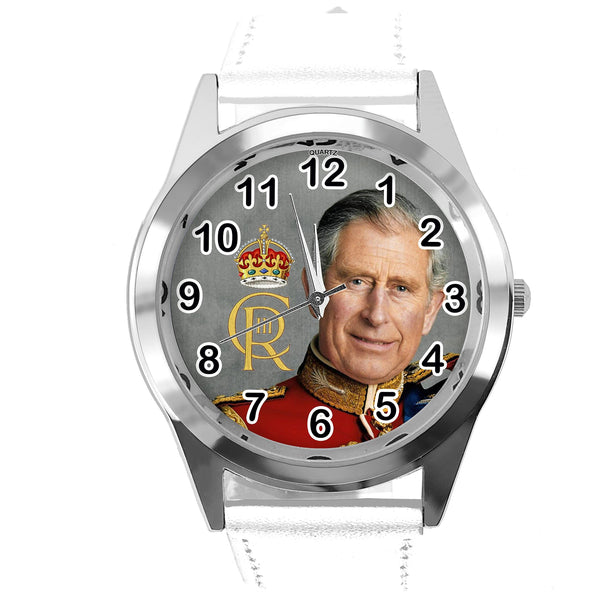 White Leather Round Watch for Fans of King