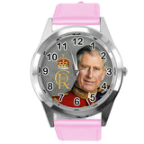 Pink Leather Round Watch for Fans of King
