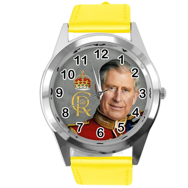 Yellow Leather Round Watch for Fans of King