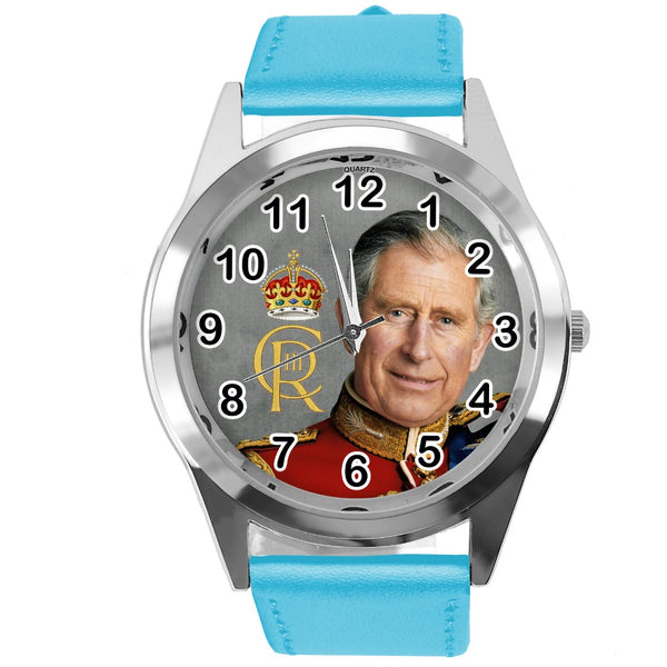 Blue Leather Round Watch for Fans of King