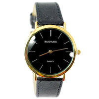 GENTS CLASSIC BUSINESS BLACK DIAL DESIGN BLACK BAND GOLD STAINLESS STEEL WATCH