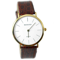 GENTS CLASSIC BUSINESS WHITE DIAL DESIGN BROWN BAND GOLD STAINLESS STEEL WATCH