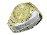 GENTS LUXURY BUSINESS GOLD DIAL CHRONOGRAPH DESIGN TWO TONE GOLD STEEL WATCH