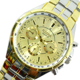 GENTS LUXURY BUSINESS GOLD DIAL CHRONOGRAPH DESIGN TWO TONE GOLD STEEL WATCH