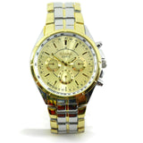 GENTS LUXURY BUSINESS GOLD DIAL CHRONOGRAPH DESIGN TWO TONE GOLD STEEL WATCH