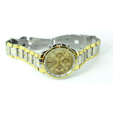 GENTS LUXURY BUSINESS GOLD DIAL CHRONOGRAPH DESIGN TWO TONE GOLD STEEL WATCH