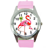 FLAMINGO FLAMING Steel PINK LEATHER QUARTZ ANALOG WATCH UHR RELOJ