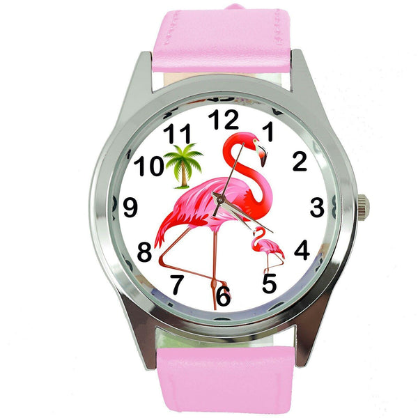 FLAMINGO FLAMING Steel PINK LEATHER QUARTZ ANALOG WATCH UHR RELOJ