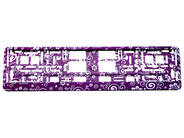 PURPLE FLOWERS 3D TUNING Car Number Plate Surround Holder FOR ANY CAR TRUCK VAN